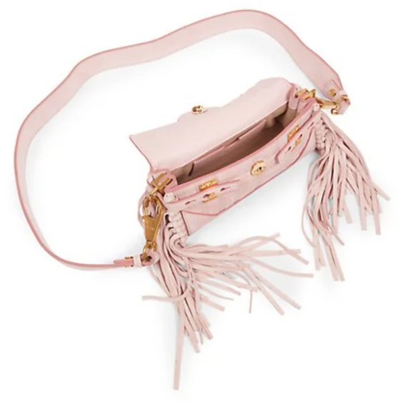 Balmain B-Buzz 19 Fringed Suede Monogram Crossbody Bag Faded Rose - Picture 4 of 15